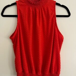 W5 Textured Red Sleeveless Blouse